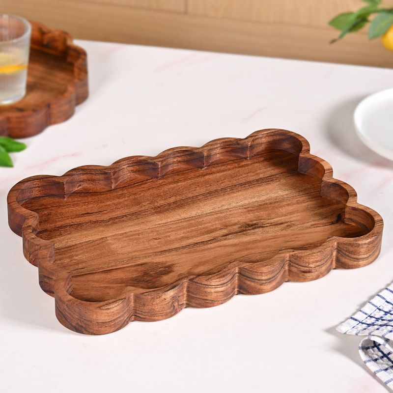 Scallop Acacia Wood Rectangle Serving Platter 38x26cm