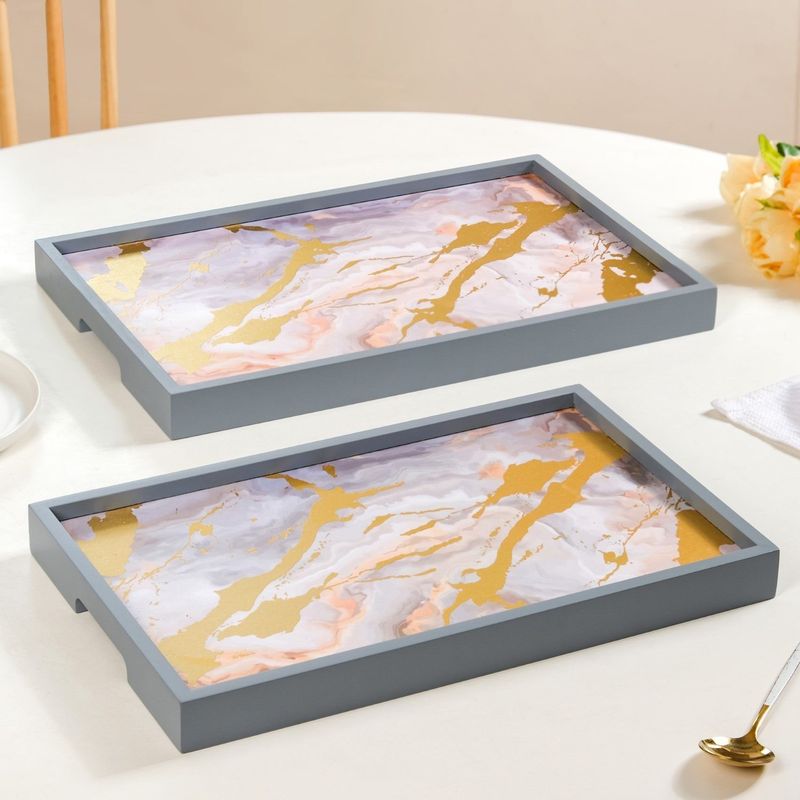 Sky Art Tray Set Of 2 With Matte Gold Foil