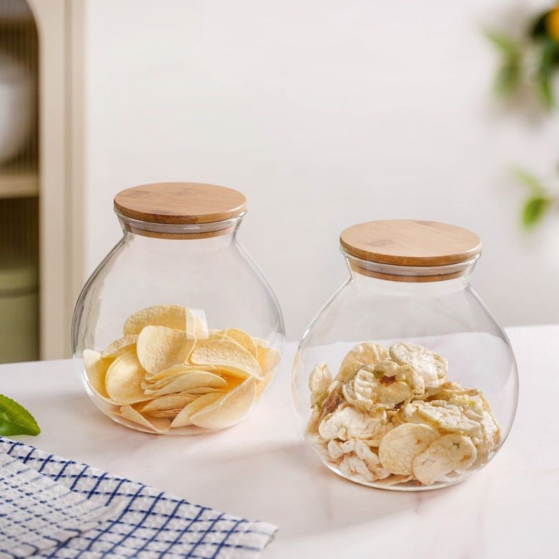 Round Shape Airtight Glass Jar Set Of 2 Large 1200ml