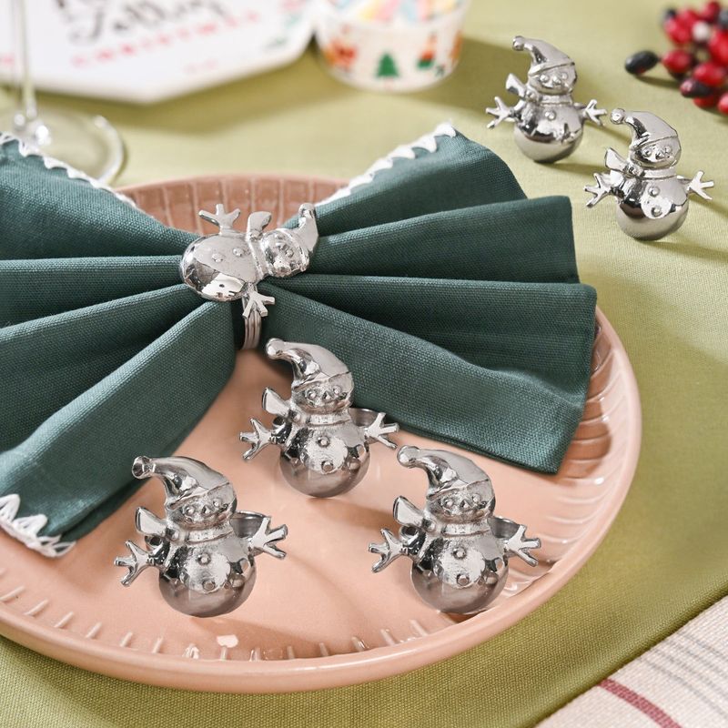 Snowman Pure Brass Napkin Ring Set Of 6 Silver