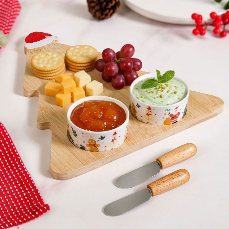 Santa Hat Tree Cheese Board With Bowls Spreader Knives Set Of 5