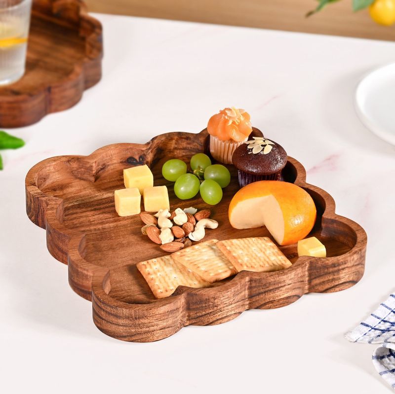 Scallop Acacia Wood Square Serving Platter 26x26cm