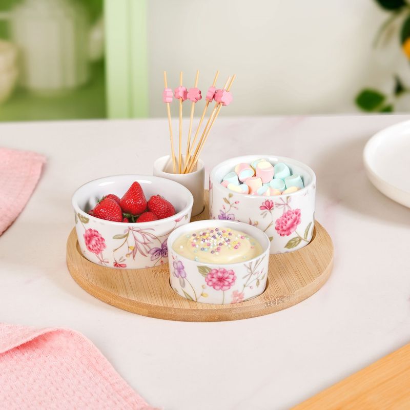 Soft Girl Floral Print Bowls With Tray And Toothpick Holder Set Of 6
