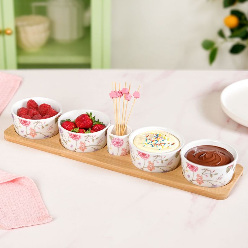 Soft Girl Floral Bowl Tray With Toothpick Holder Set