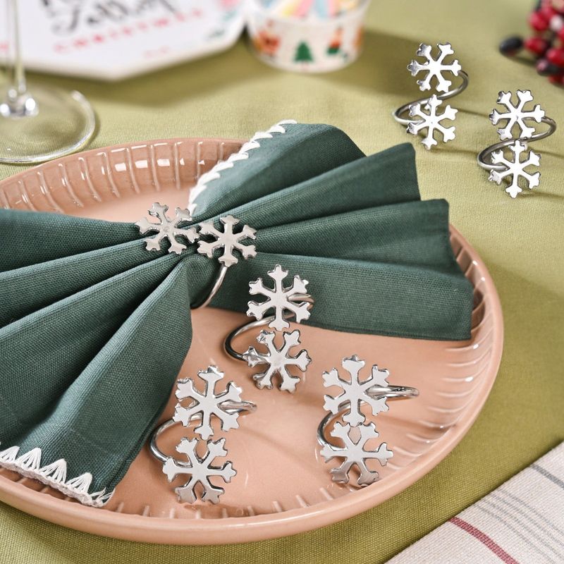 Snowflakes Pure Brass Napkin Ring Set Of 6 Silver