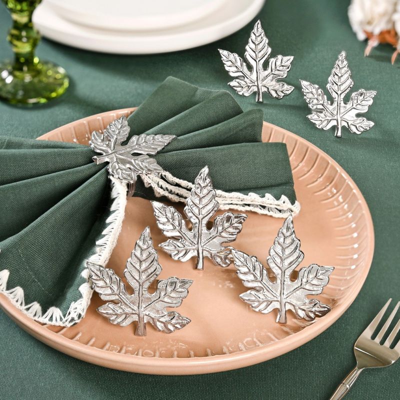 Pure Brass Maple Leaf Napkin Ring Set Of 6