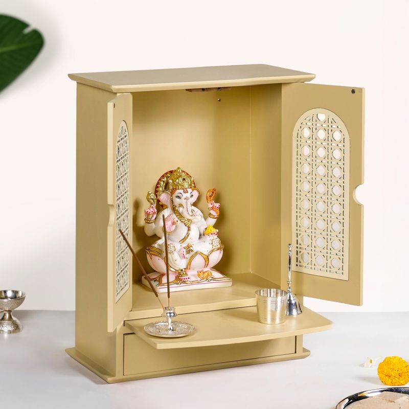 Prarthana Wooden Puja Mandir For Home And Office Medium 33x17x43cm