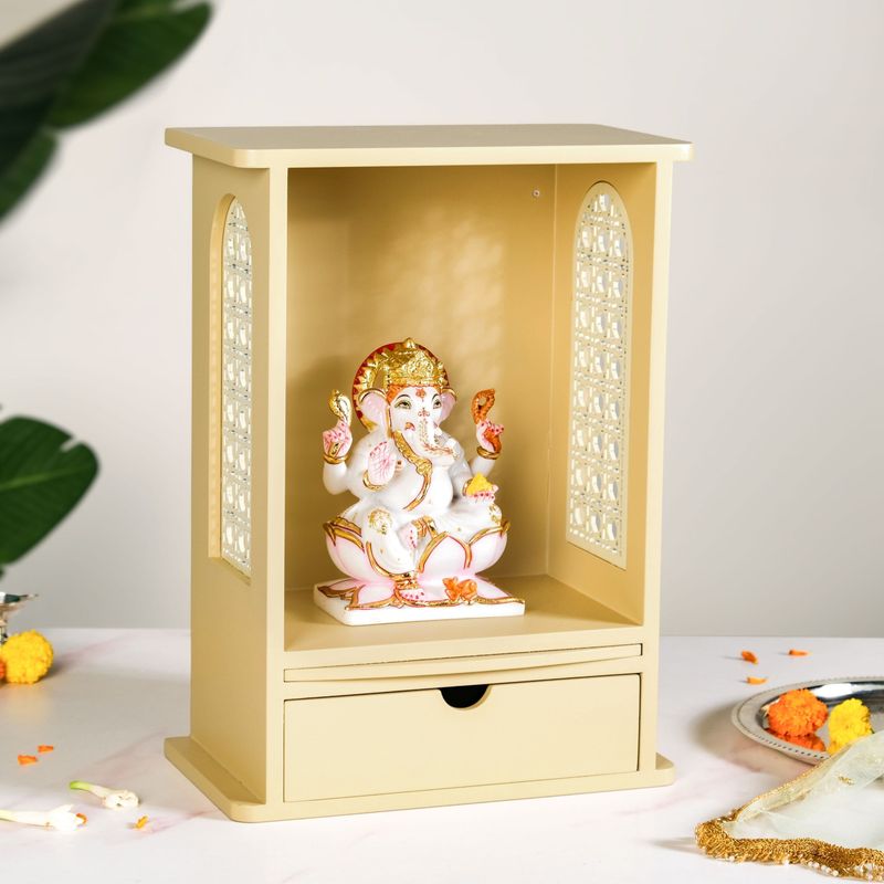 Pooja Mandir For Home And Office Beige Medium 30x17x42cm