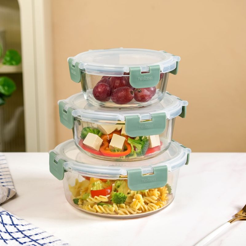Nestro Pro Spill Proof Food Containers Set Of 3 Round Sage Green 400ml 600ml 950ml