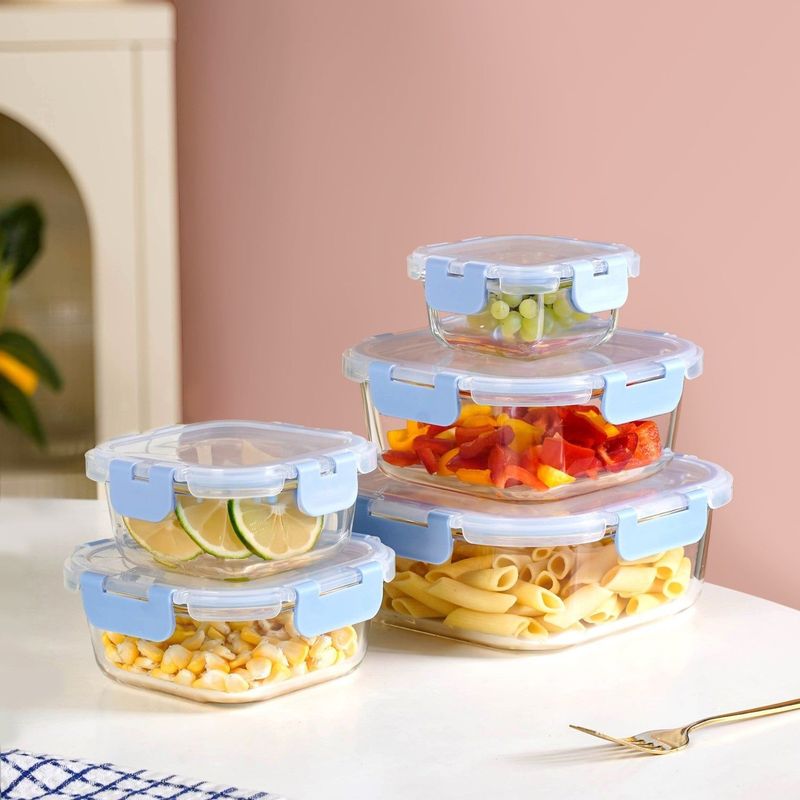 Nestro Airtight Food Storage Square Container Set Of 5 Blue XS 160 S 300 M 500 L 800 XL 1200