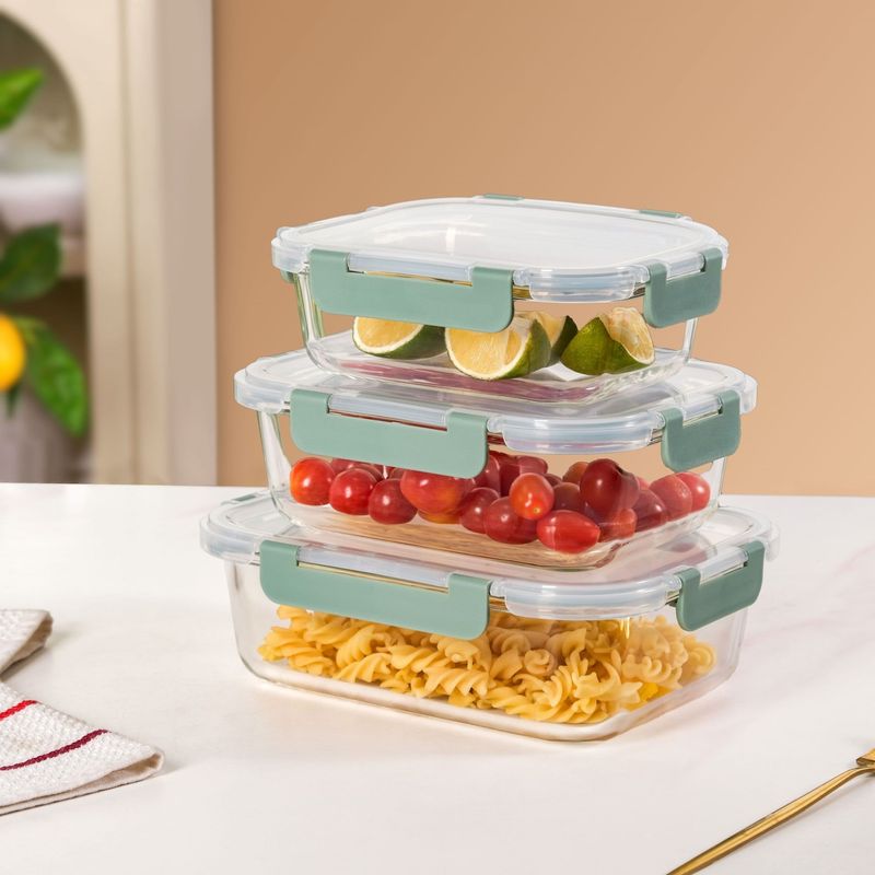 Nestro Leakproof Rectangular Food Storage Box Set Of 3 Green S 600ml M 1000ml L 1500ml