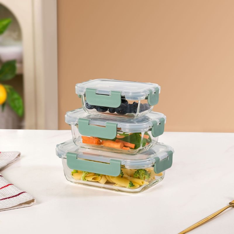 Nestro Microwave Safe Airtight Storage Box Set Of 3 Green S 185ml M 370ml L 600ml