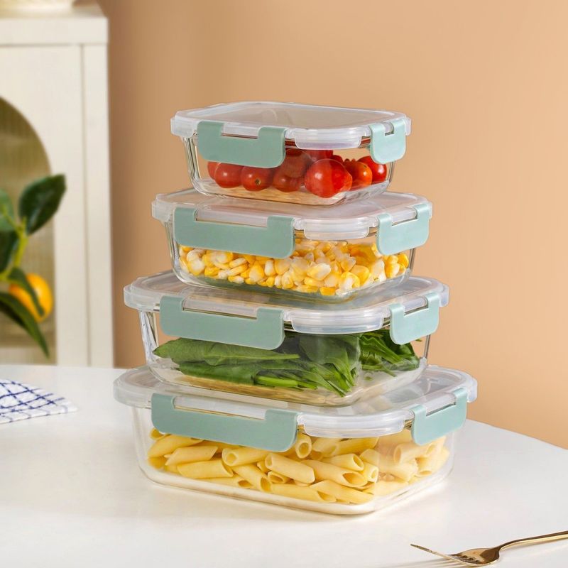 Nestro Microwave Safe Stackable Food Storage Box Set Of 4 Green S 370ml M 600ml L 1000ml Xl 1500ml