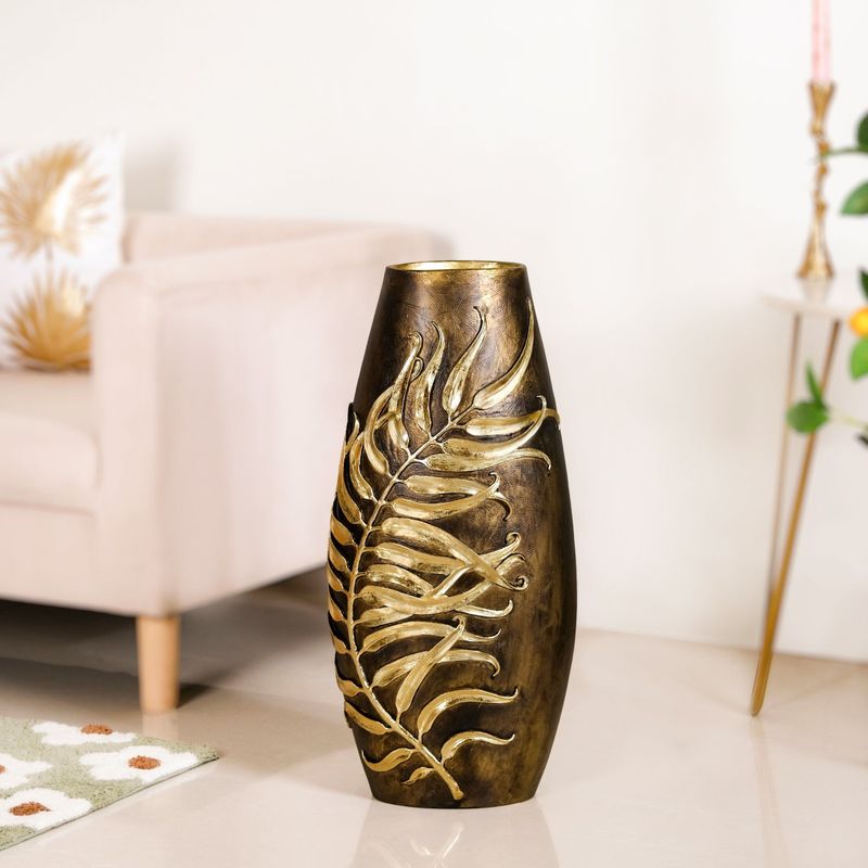 Gold Leaf Sculpted Flower Vase For Floor