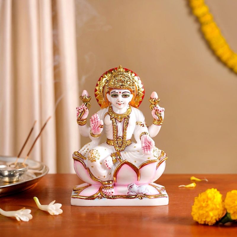 Goddess Laxmi On Lotus Idol 17x12cm