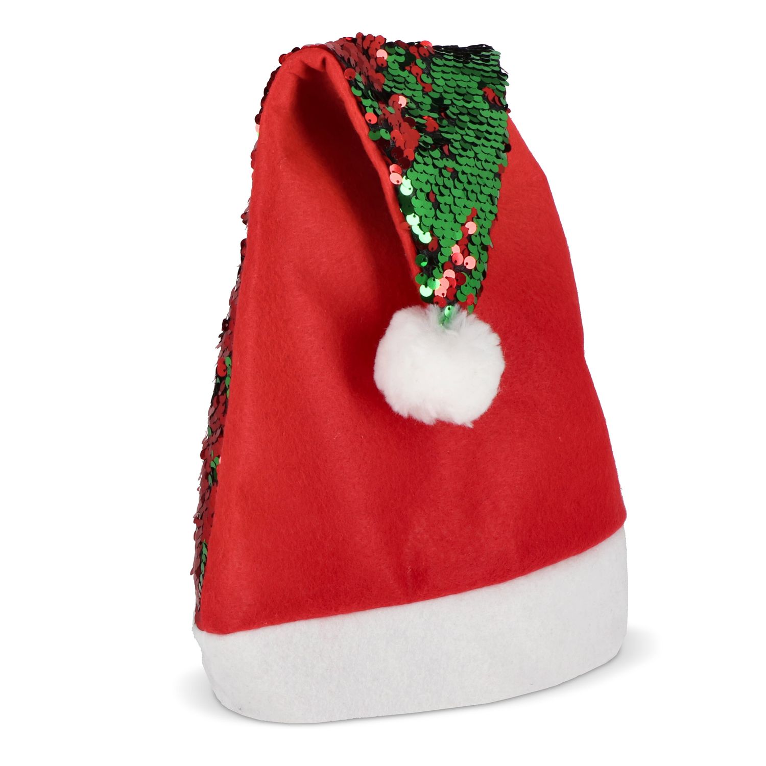 Tweekleurige pailletten kerstmuts, Kleur: Rood / Groen