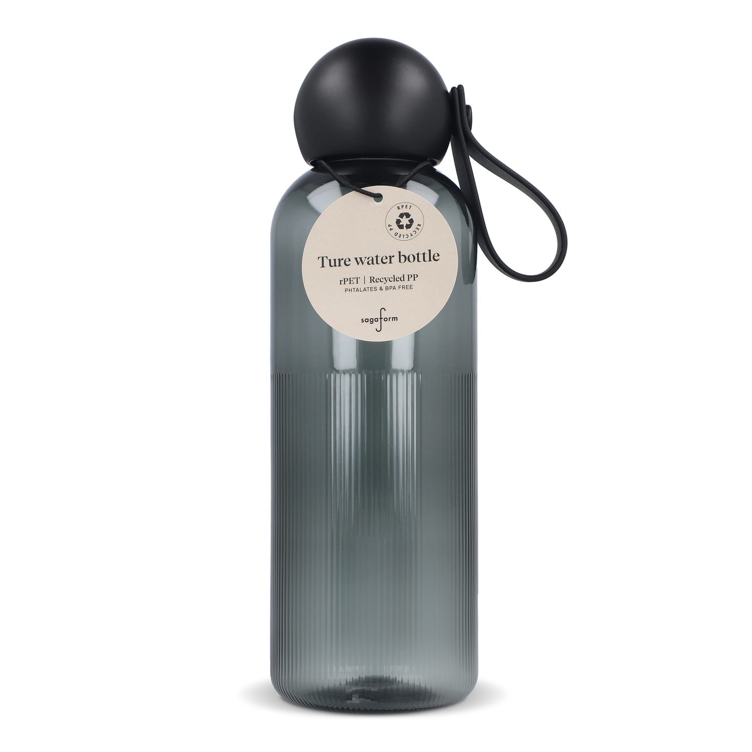 Sagaform Ture waterfles 600 ml, Kleur: Transparant / Zwart