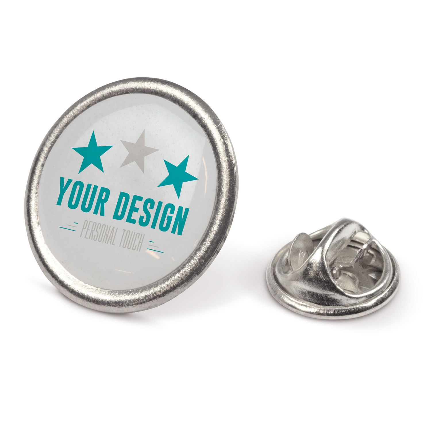 Badge metalen pin Ø20mm, Kleur: Zilvermat