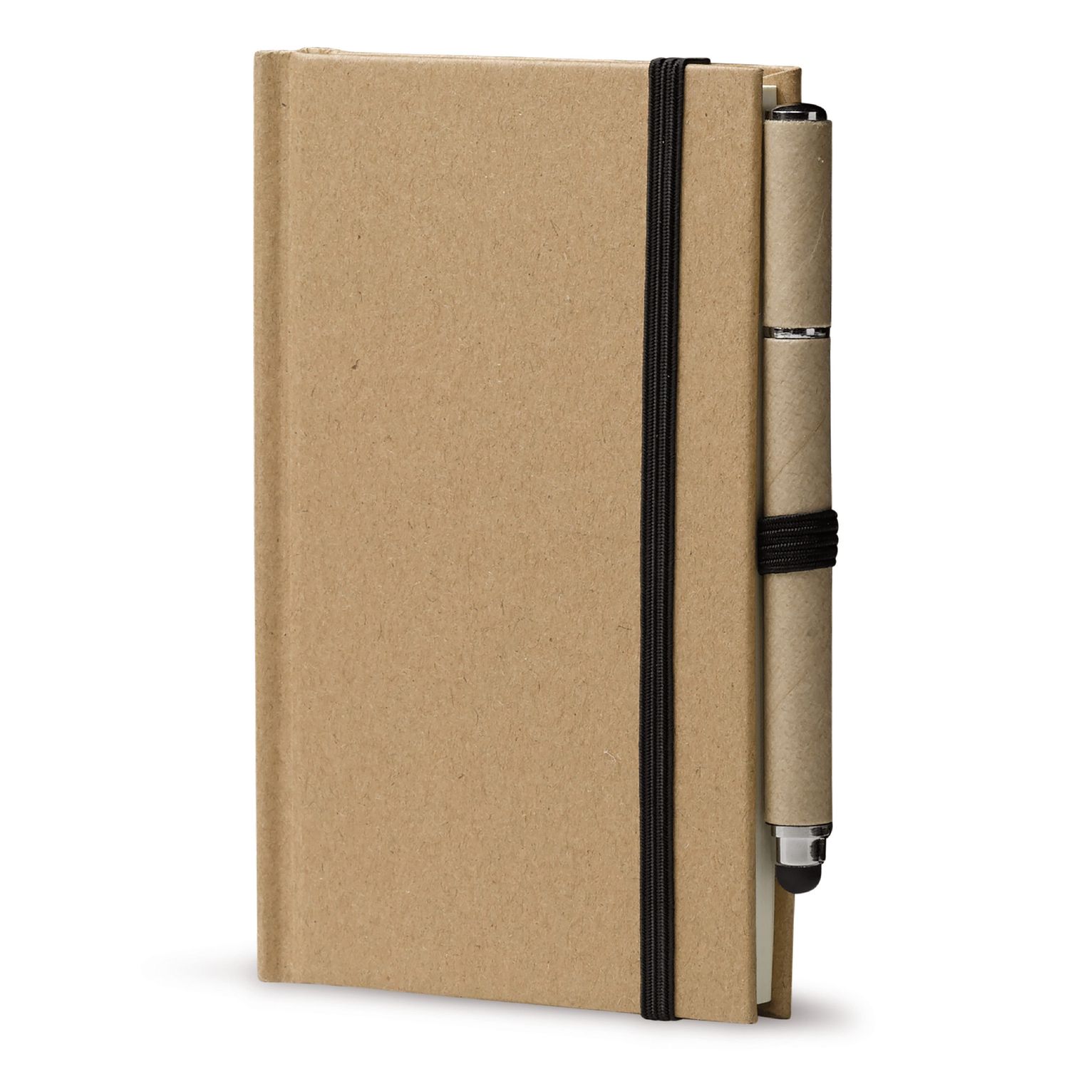 Notitieboek karton A6 + balpen stylus, Kleur: Bruin