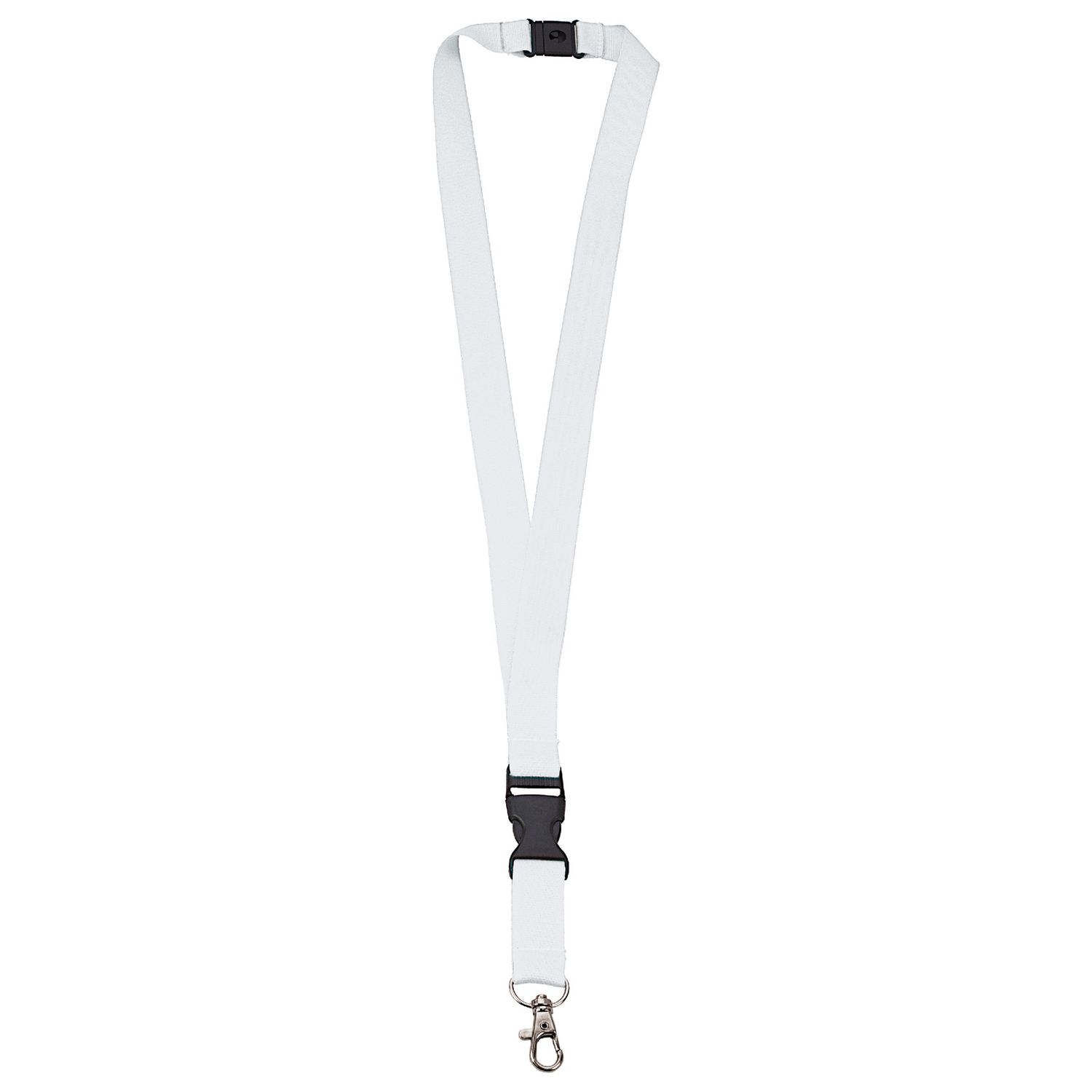 Polyester lanyard 20 mm met gesp en haak, Kleur: Wit