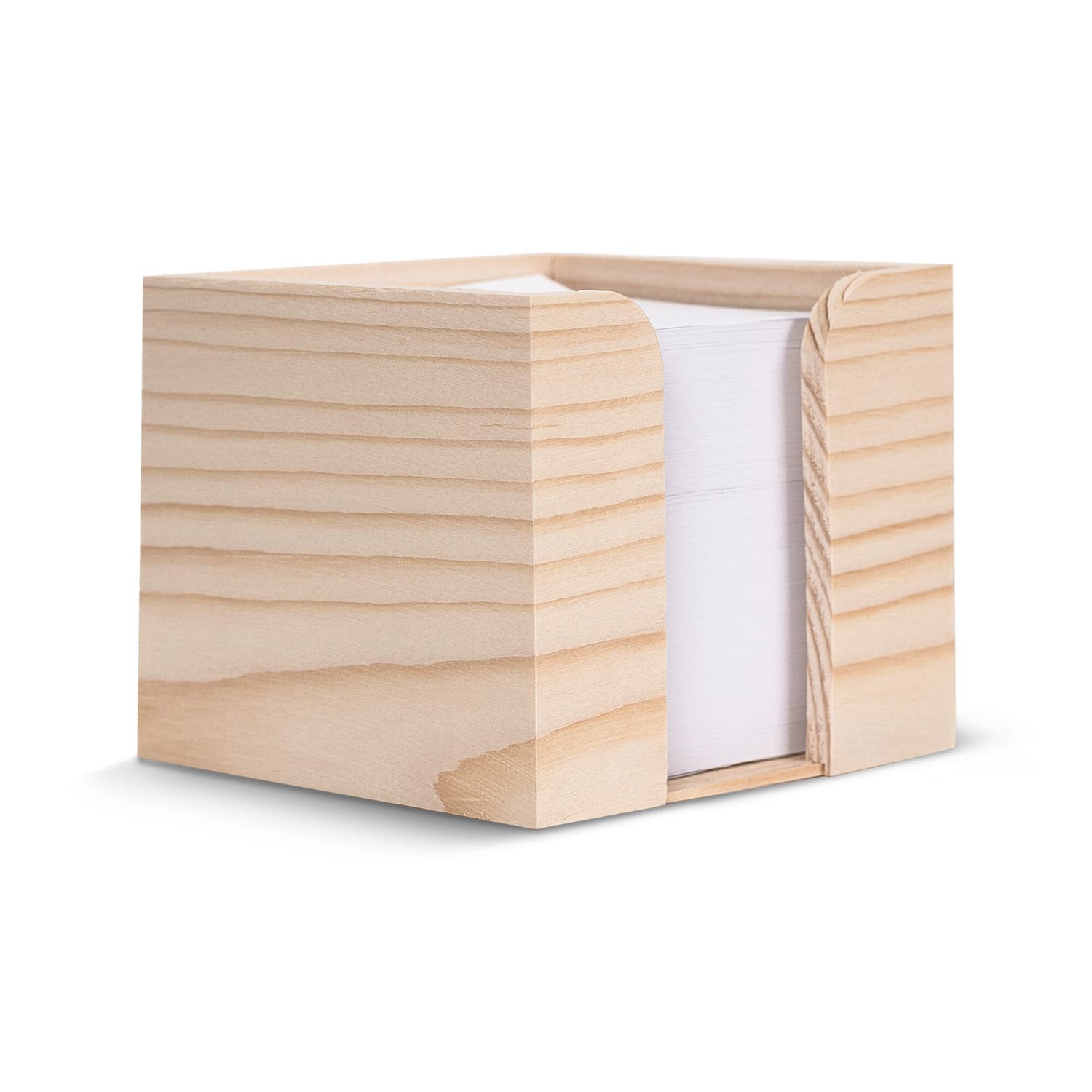 Kubushouder hout met wit papier 10x10x8.5cm, Kleur: Natuur