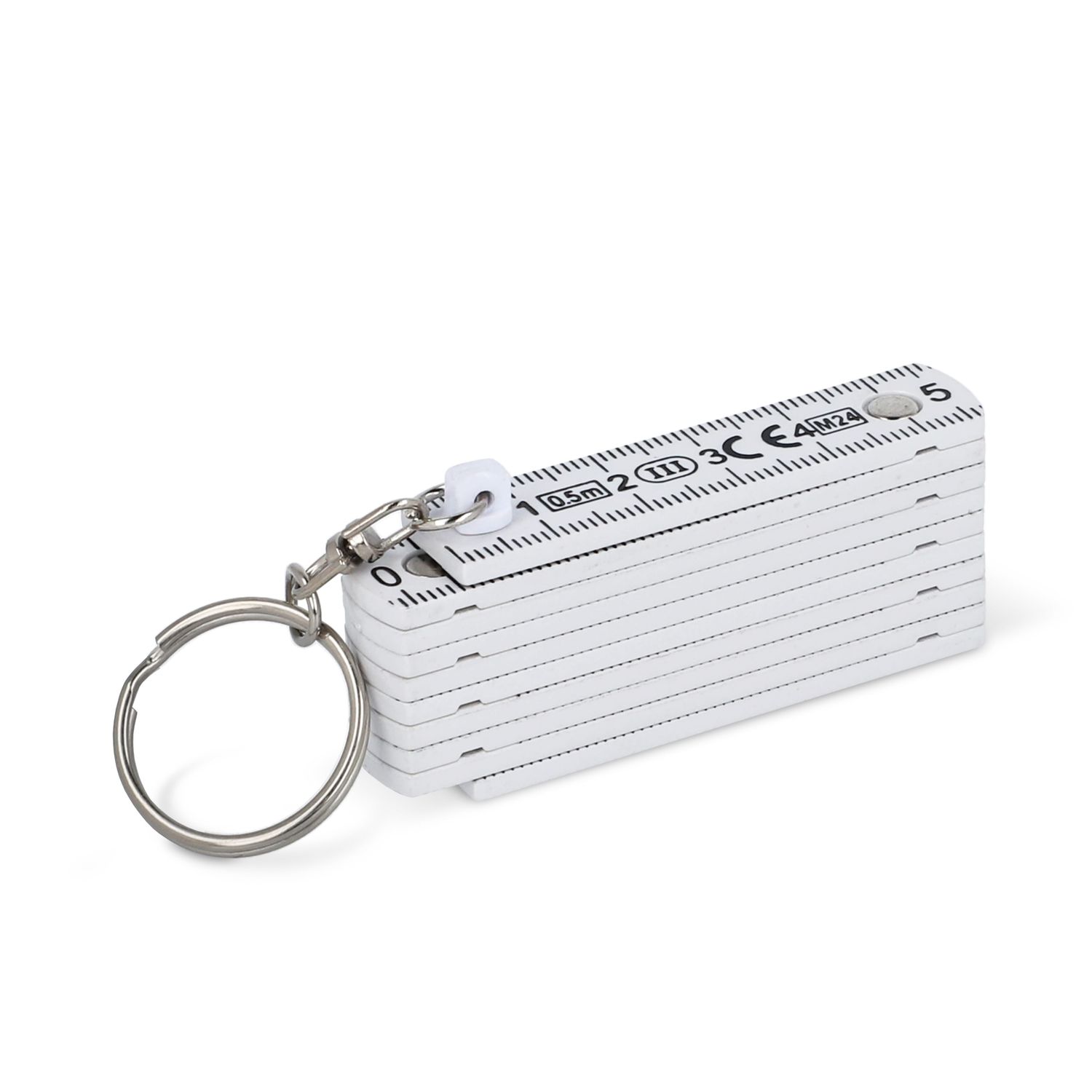 Gekalibreerde duimstok sleutelhanger 0,5m, Kleur: Wit