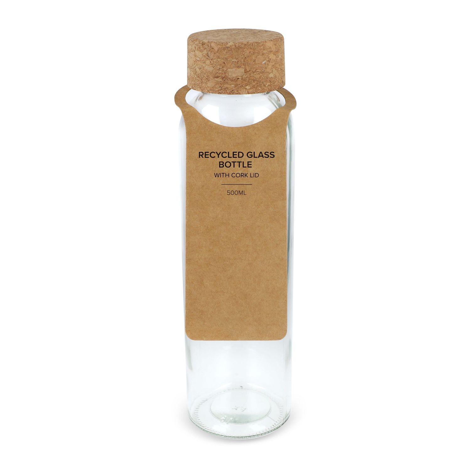 Gerecycled glazen fles met kurken dop 500ml, Kleur: Transparant