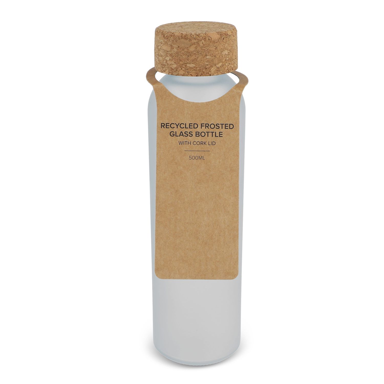 Matglazen gerecycled fles met kurken dop 500ml, Kleur: Ecru / Wit