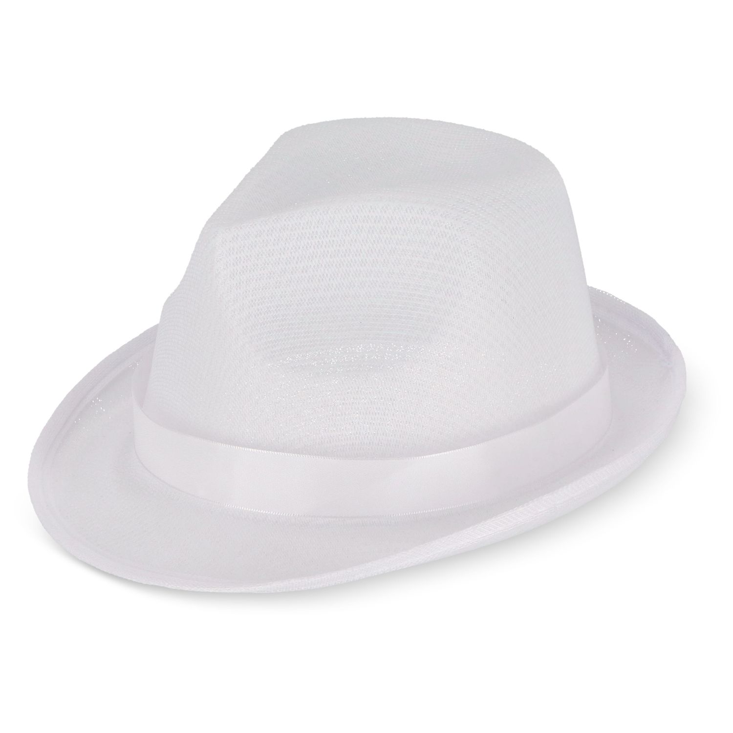 Polyester hoed met band, Kleur: Wit
