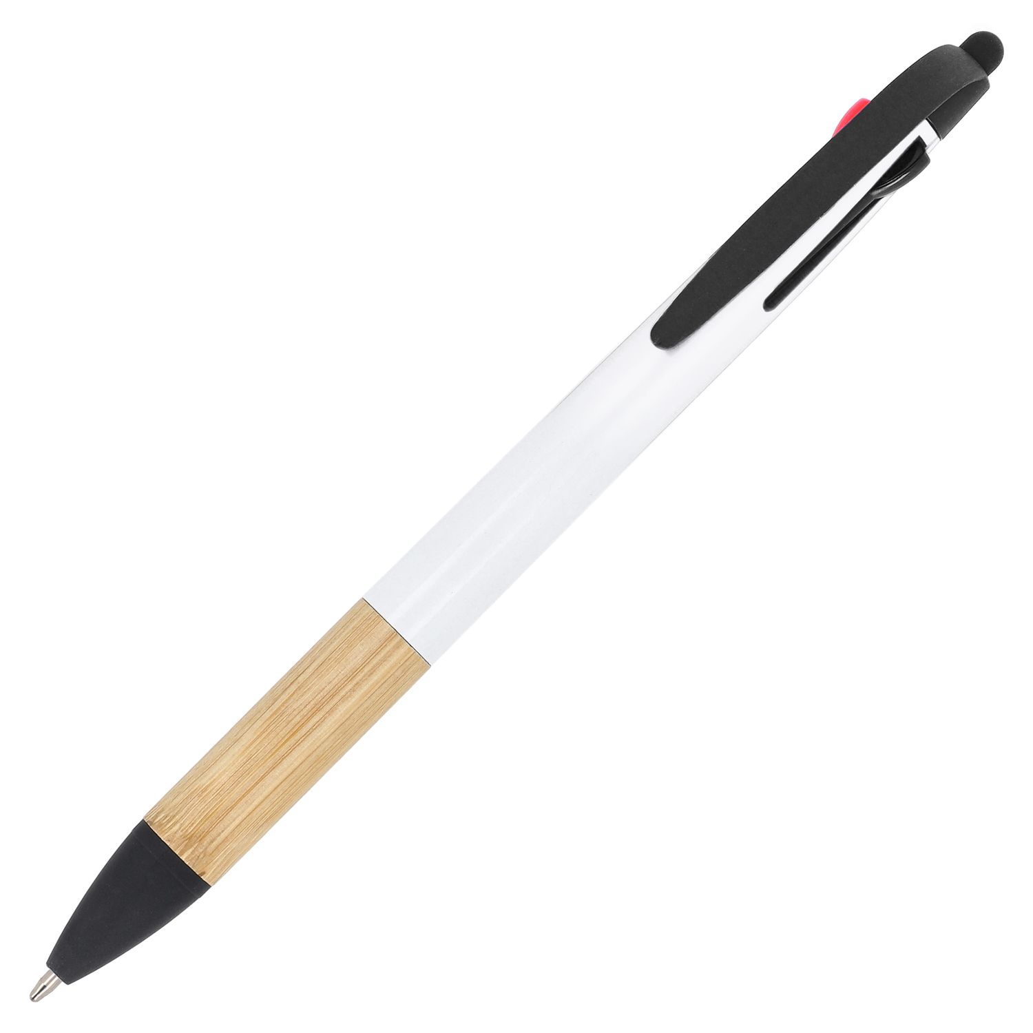 3-kleuren pen met bamboe grip, Kleur: Wit