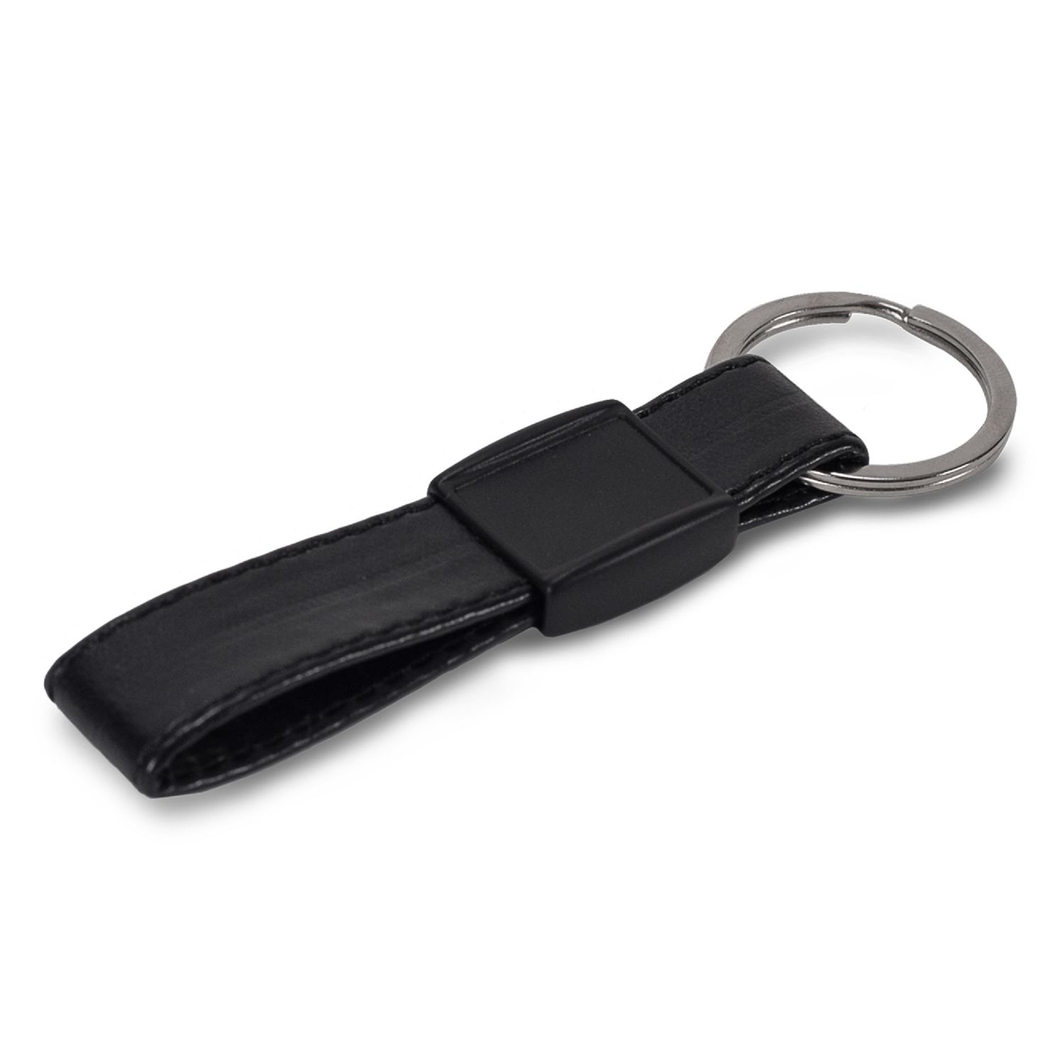 Sleutelhanger metaal met echt leer, Kleur: Zwart