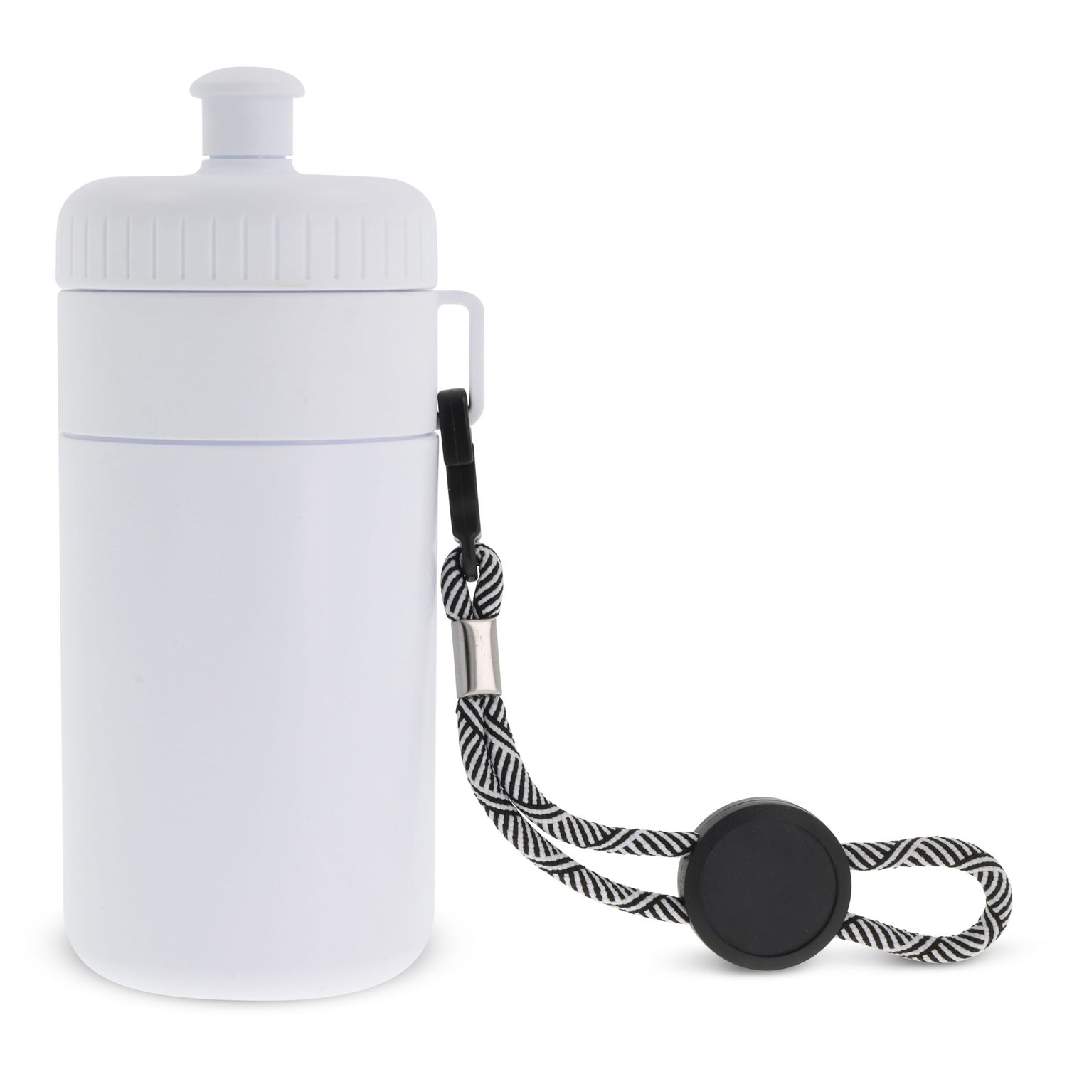 Sportbidon met rand en koord 500ml, Kleur: Wit / Wit