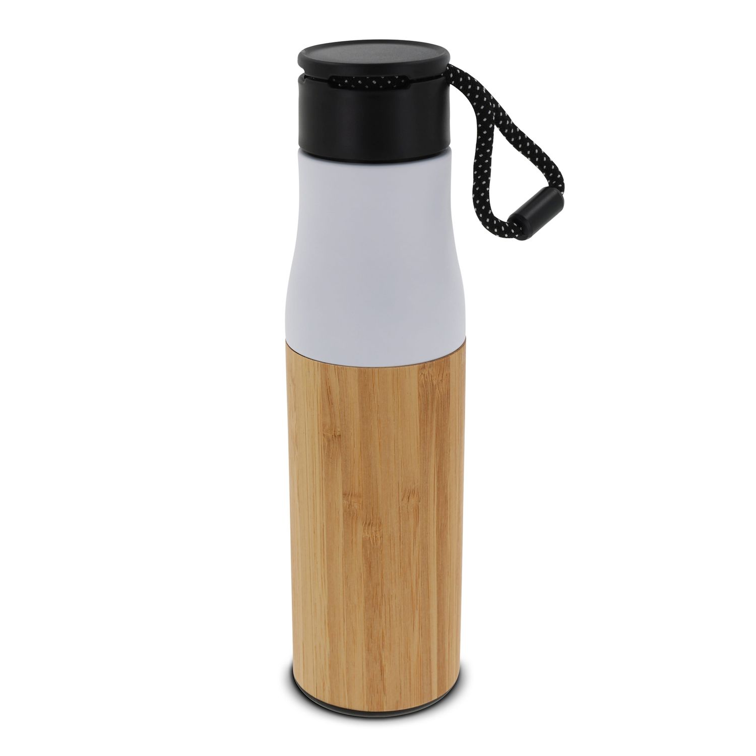 Thermofles met touw bamboe 500ml, Kleur: Wit