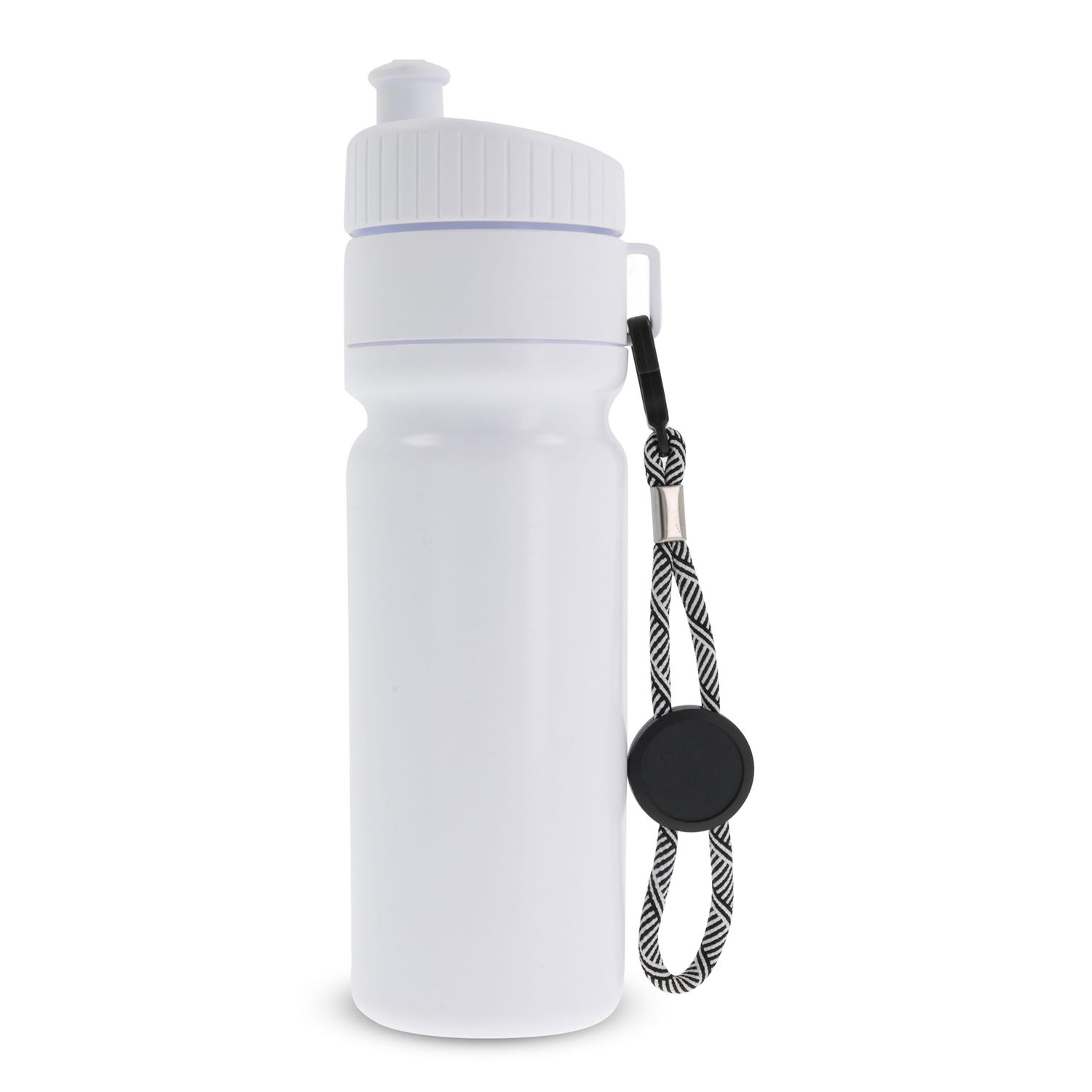 Sportbidon met rand en koord 750ml, Kleur: Wit / Wit