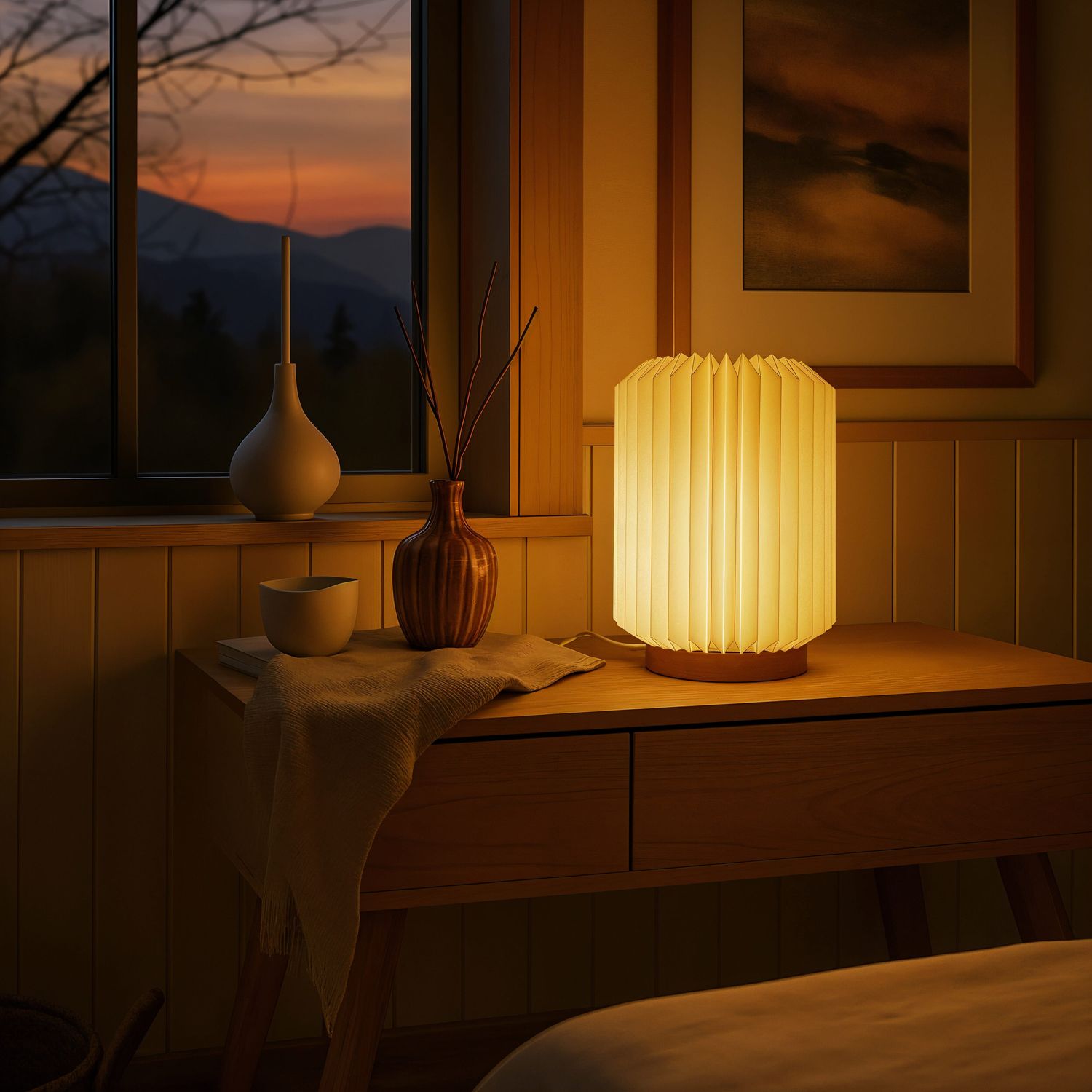 Coollux vouwbare papieren LED lamp Aurora op houten voet, 22cm, Kleur: Natuur