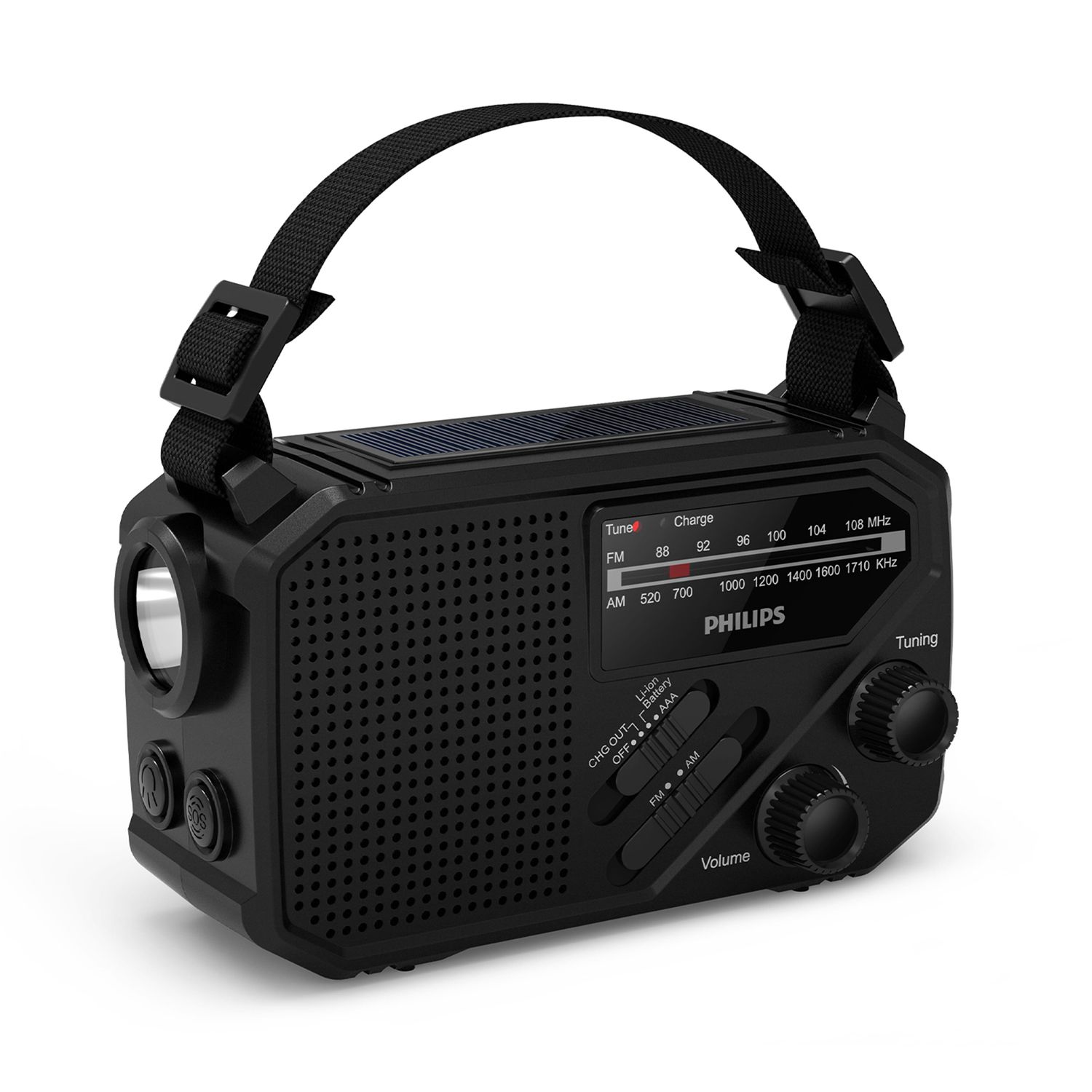 Philips TAR1609 Noodradio met Analoge FM/AM-tuner en Zaklamp, Kleur: Zwart