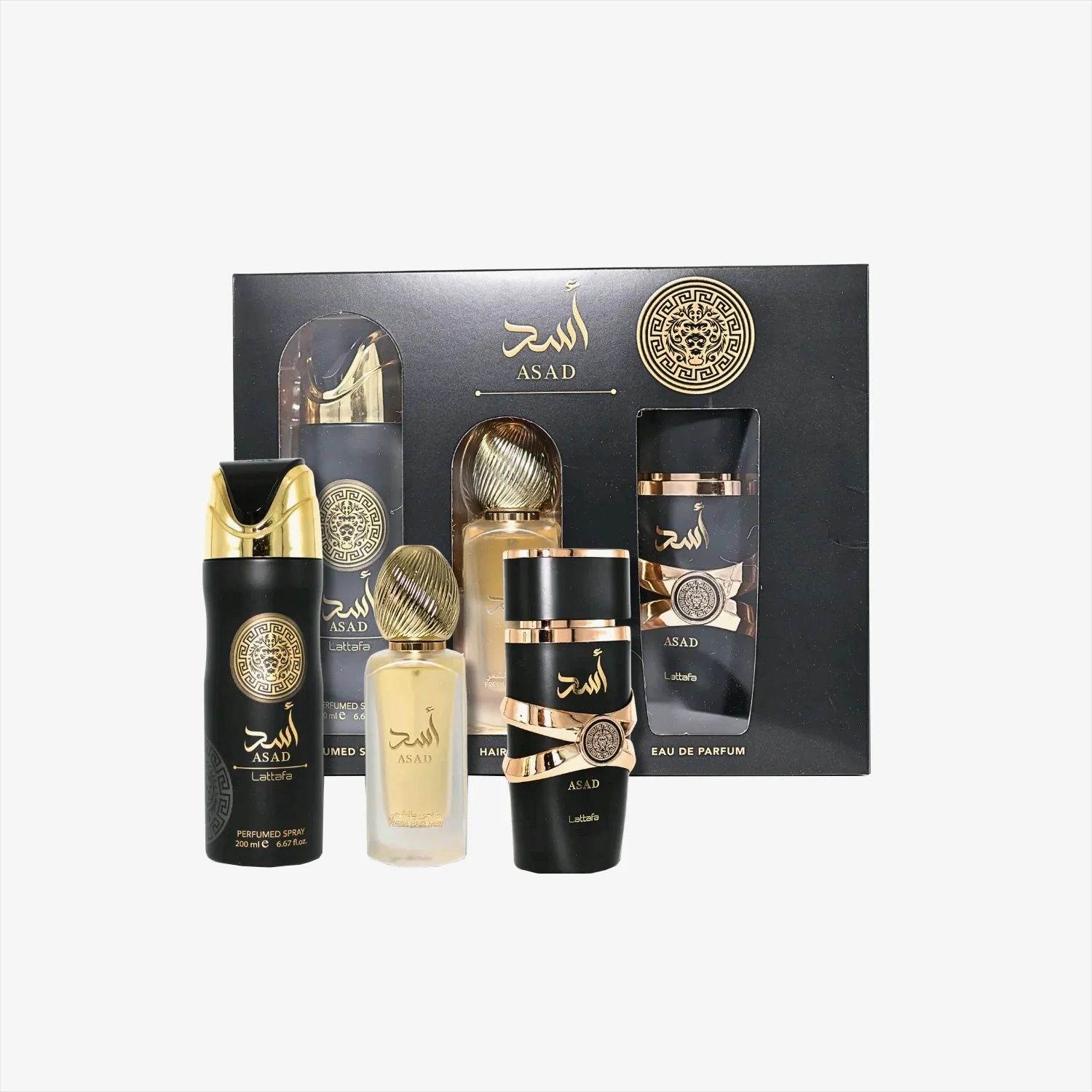 Lattafa Asad EDP Gift Set, Men’s 3.4 oz (3-Piece Set)
