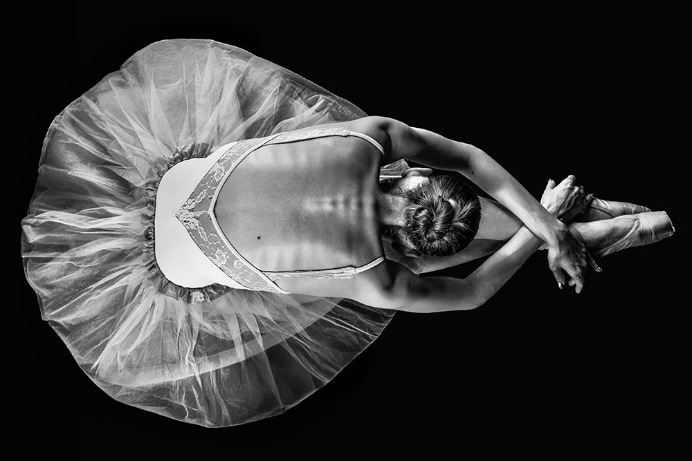 Overhead Ballet Dancer - Black and White Tutu Photography