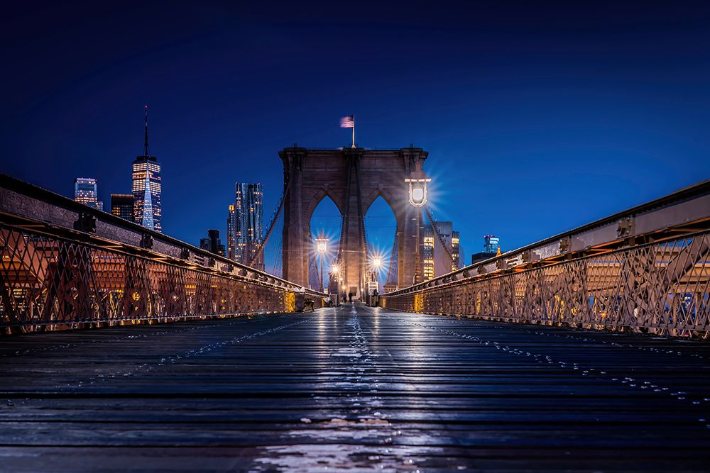 Brooklyn Bridge Walkway - Night Perspective Art