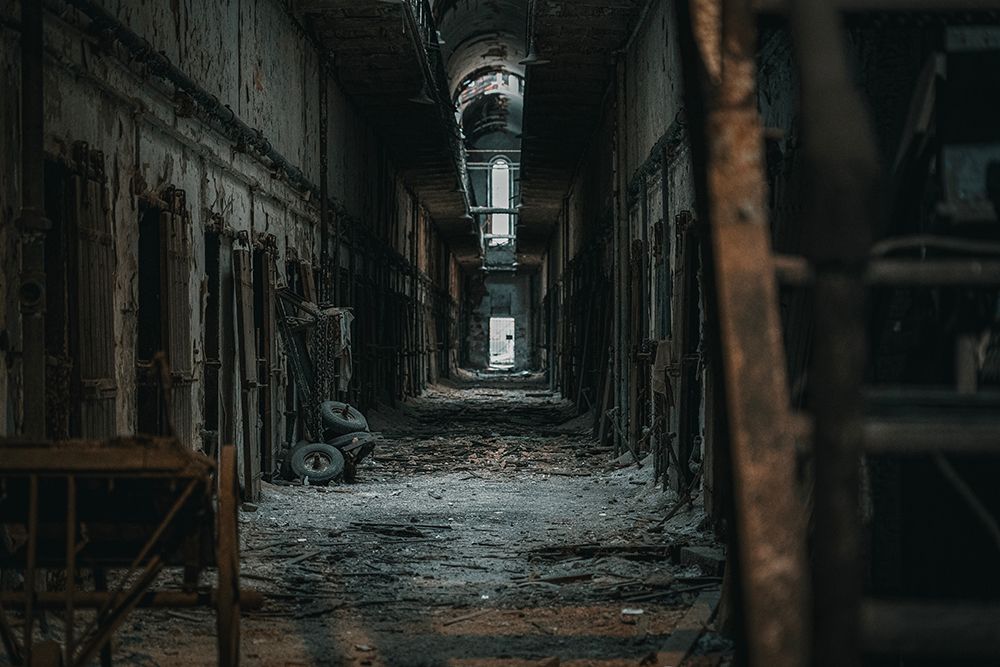 Abandoned Prison Corridor - Moody Historical Wall Art