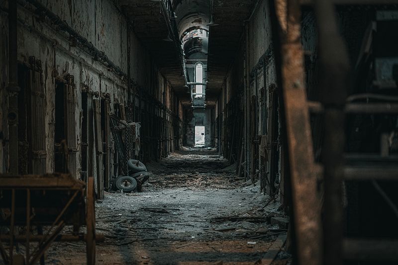 Abandoned Prison Corridor - Moody Historical Wall Art