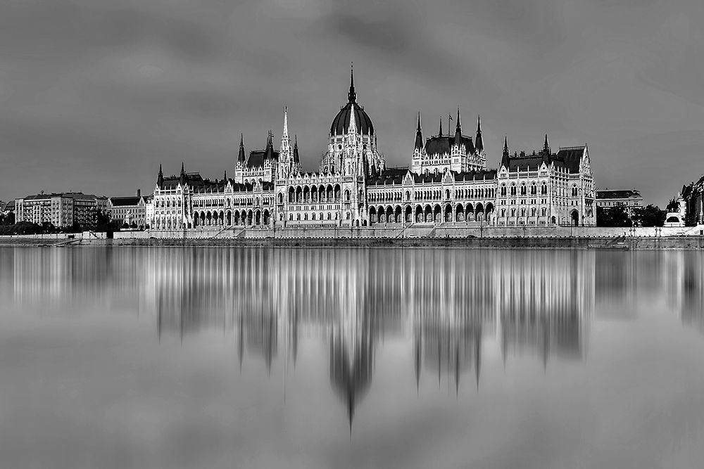 Hungarian Parliament on Danube - Black &amp; White Wall Art