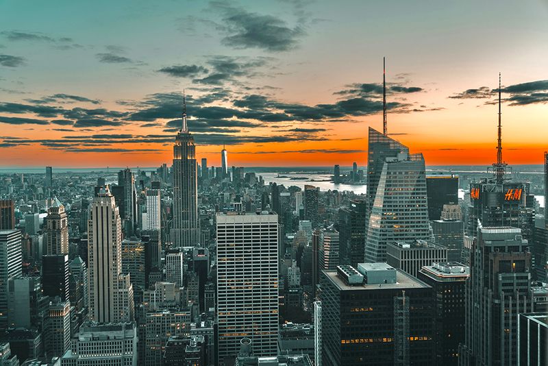 NYC Skyline at Dusk - Teal &amp; Orange Urban Photography Print