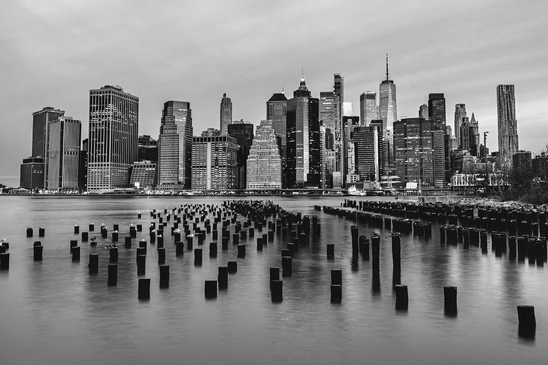 Monochrome Manhattan - NYC Skyline &amp; Old Pier Photography Print