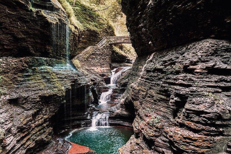 Rainbow Falls &amp; Stone Bridge - Fantasy Forest Landscape Print