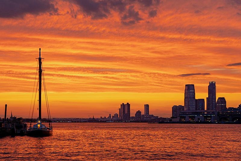 Fiery Harbor Sunset - Vibrant Orange City Skyline Photography Print