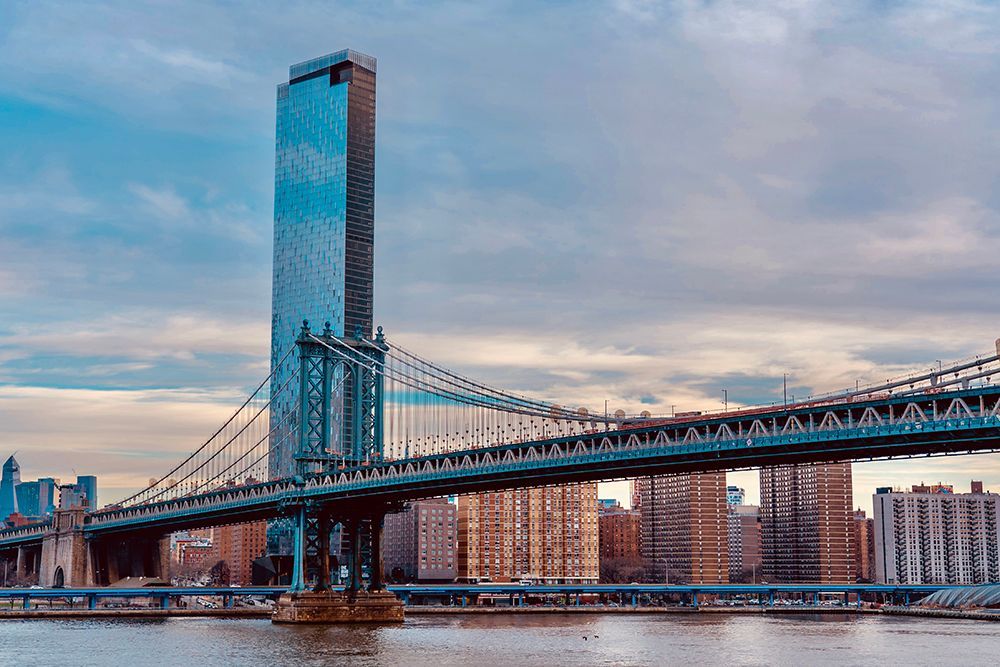 Manhattan Bridge &amp; Modern Tower - Urban NYC Architecture Photography Print
