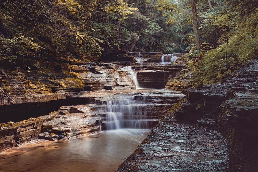 Cascading Forest Waterfall - Moody Nature Art