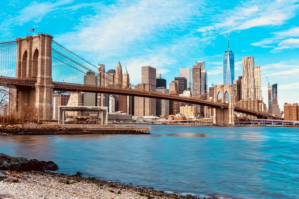 NYC Cityscape from Dumbo - Modern Blue Wall Art