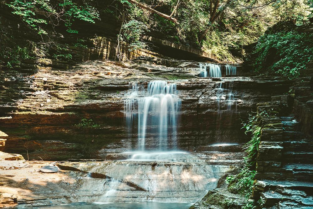 Sunlit Forest Waterfall - Enchanted Nature Art